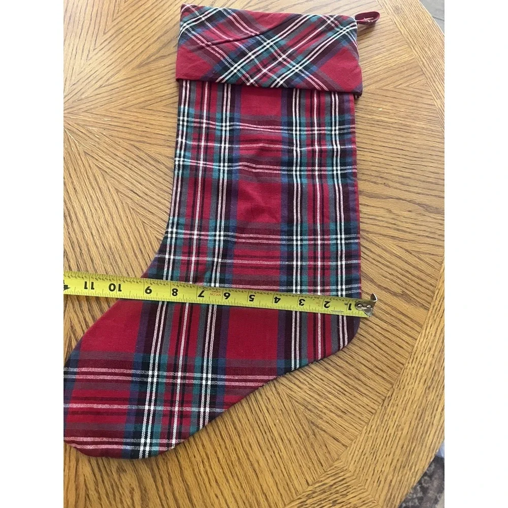 Red Plaid Christmas Stocking Thick Cotton Fabric Country Equestrian English 20